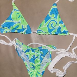 Handmade Floral Print Tri-Top Scrunchy Butt Bikini